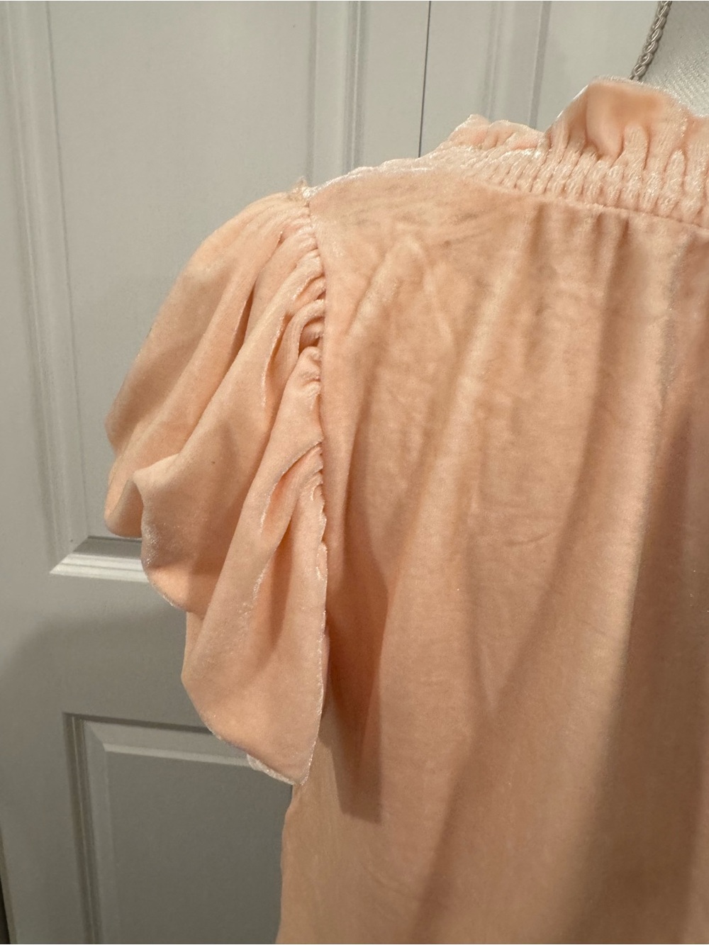Free People Velvet Puff Sleeve Tie Front Top Blush Pink Size XS - Picture 8 of 16